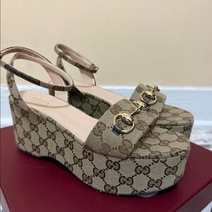 Gucci horsebit platform wedge sandals